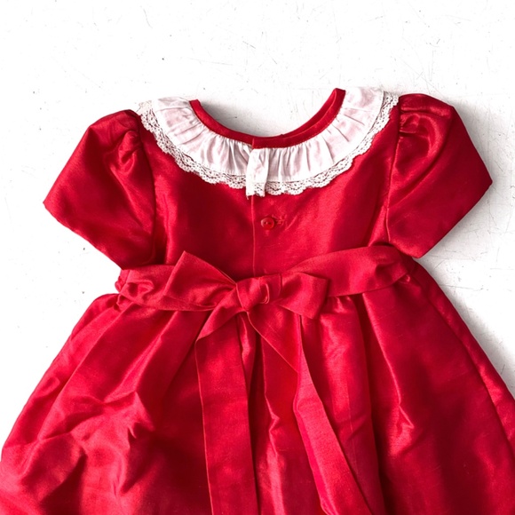 Edgehill Collection Nwt Baby Girl Ruffle Neck Short Sleeve Red Taffeta Dress - Picture 4 of 6
